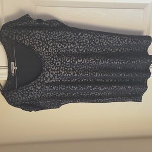 Jennifer Lopez Shirt Size L Leopard Print Black Blouse Top Animal Print